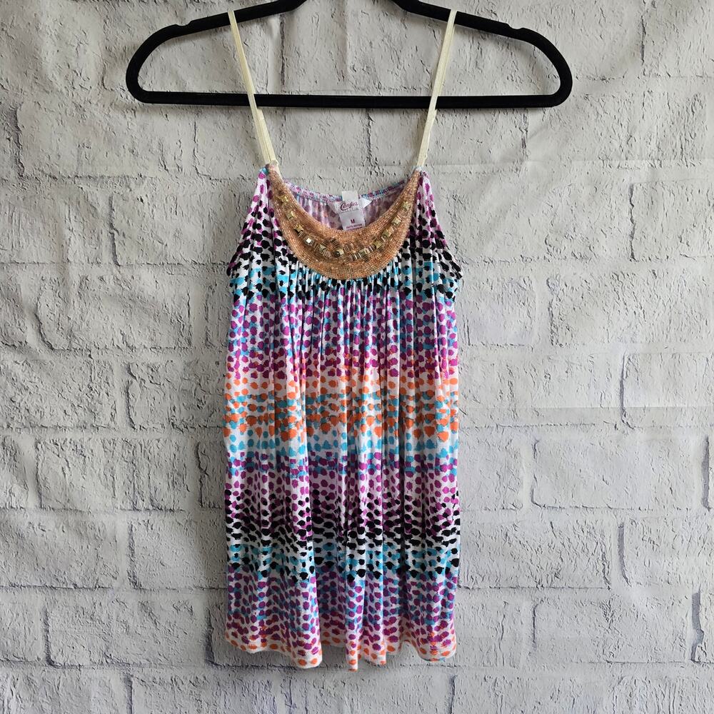 Candie's Y2K Spaghetti Strap Colorful Beaded Blouse Size M